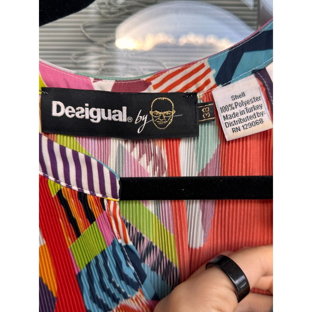 Desigual Christian Lacroix Maria Colorful Pleated Geometric Print A-Line Dress - Picture 5 of 7